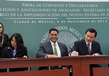 Firma del Convenio y Declaratoria con Barras y Colegios de Abogados en el marco de la implementación del Nuevo Sistema de Justicia. 4 de noviembre.